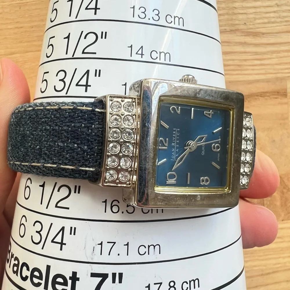 Joan rivers classics blue denim cuff bracelet watch NEW BATTERY
